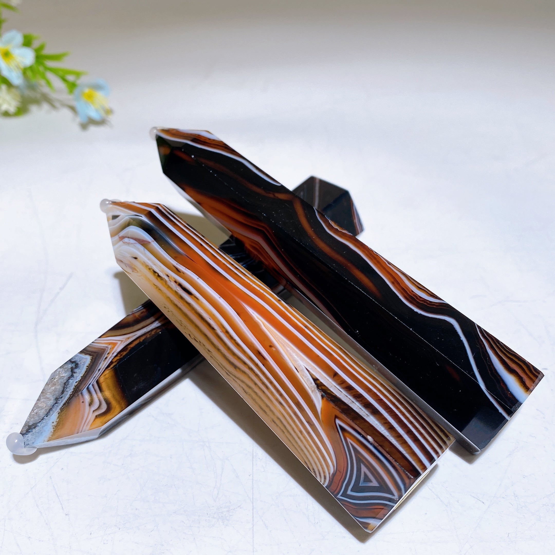 3.3-4.6 inch Black Sardonyx Crystal Point for Healing