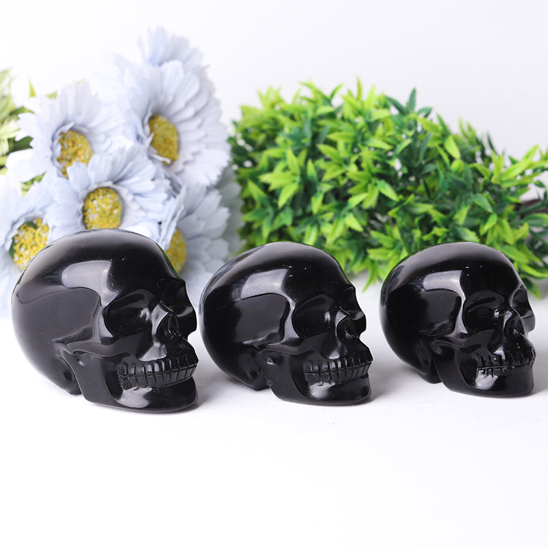 3 to 3.5 Inch Black Obsidian Crystal Skull Carvings for Protection