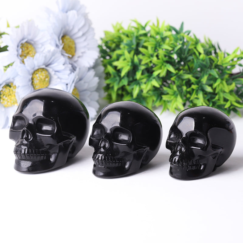 3 to 3.5 Inch Black Obsidian Crystal Skull Carvings for Protection