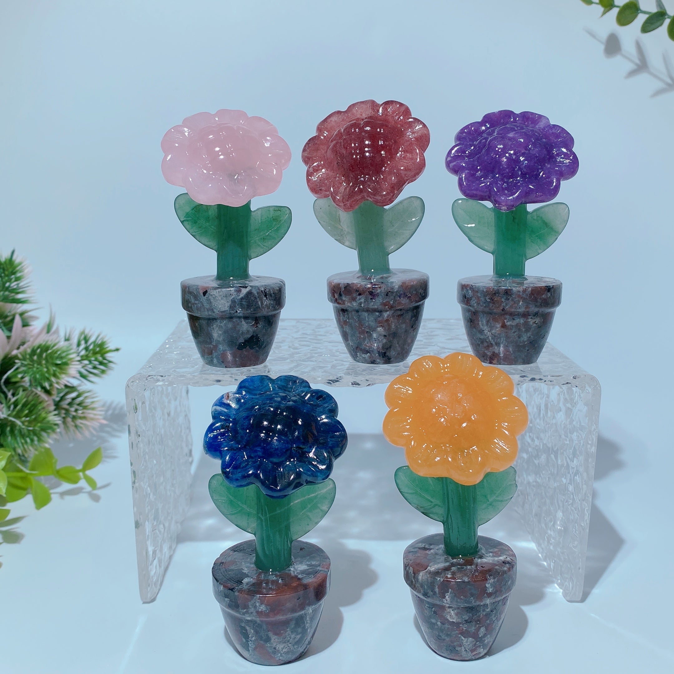 3.4 Inch Mixed Crystal Sun Flower Figurine with Yooperlite Base