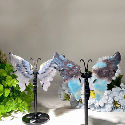 3,5 Zoll schwarze Achat- und Trolleit-Schmetterlingsflügel-Kristallfigur