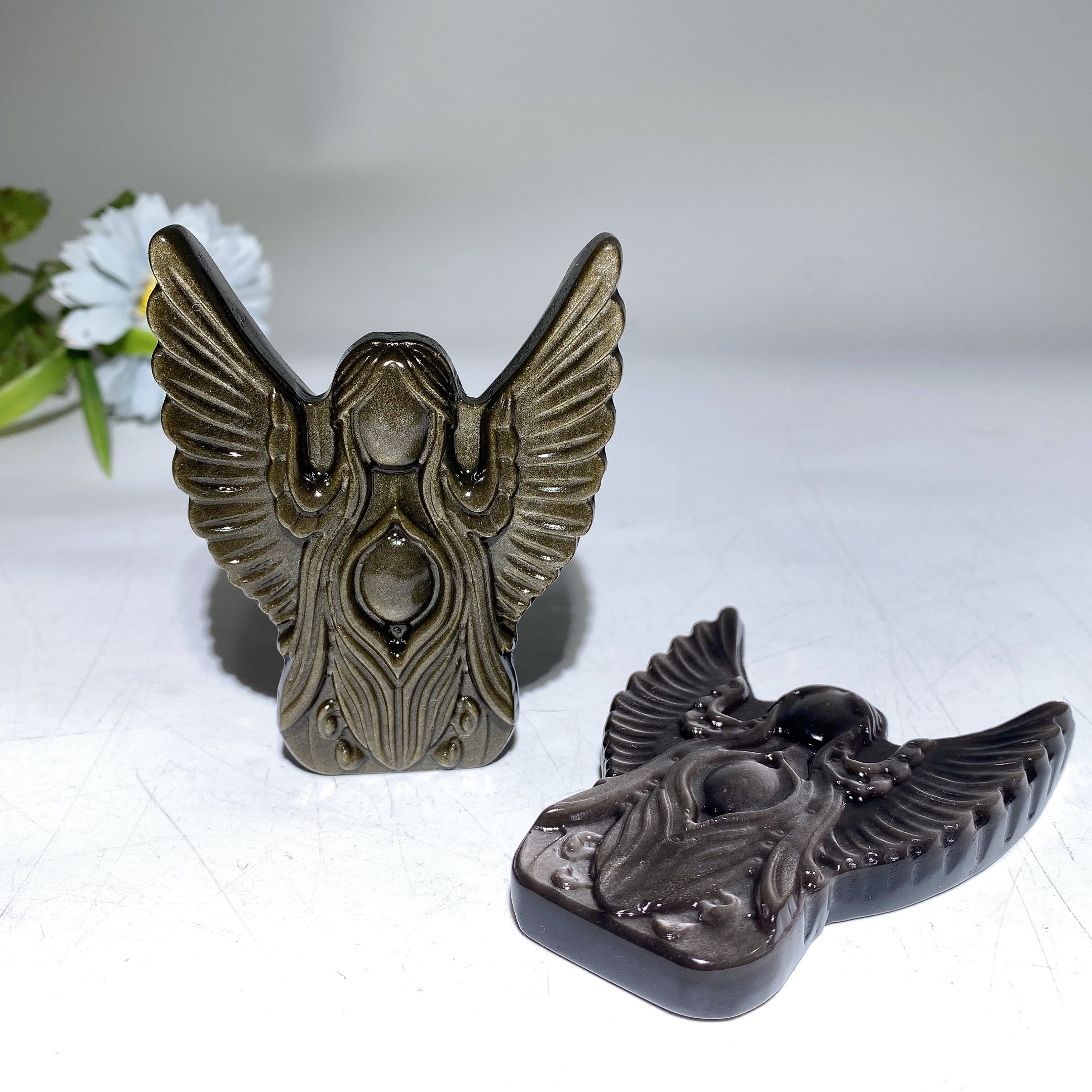 3.5 Inch Golden Obsidian Angel Carving Crystal