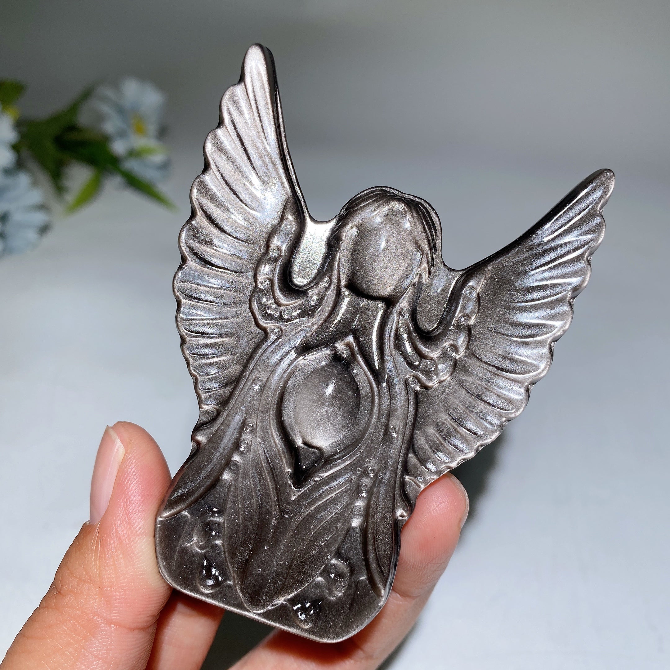 3.5 Inch Golden Obsidian Angel Carving Crystal
