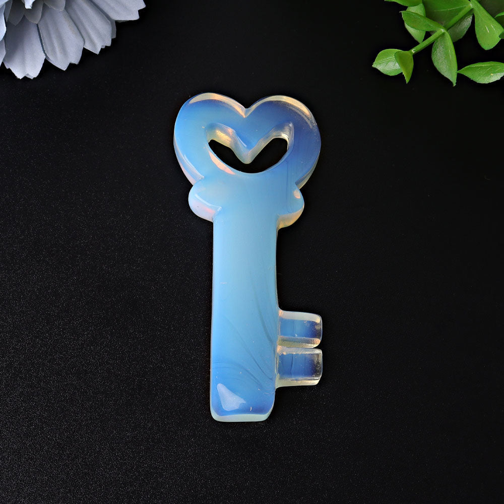 3.5 Inch Opalite Heart Key Crystal Carving for Healing