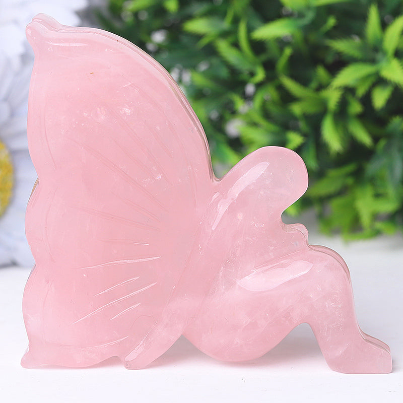 3.5 Inch Rose Quartz Fairy Crystal Figurine Carving