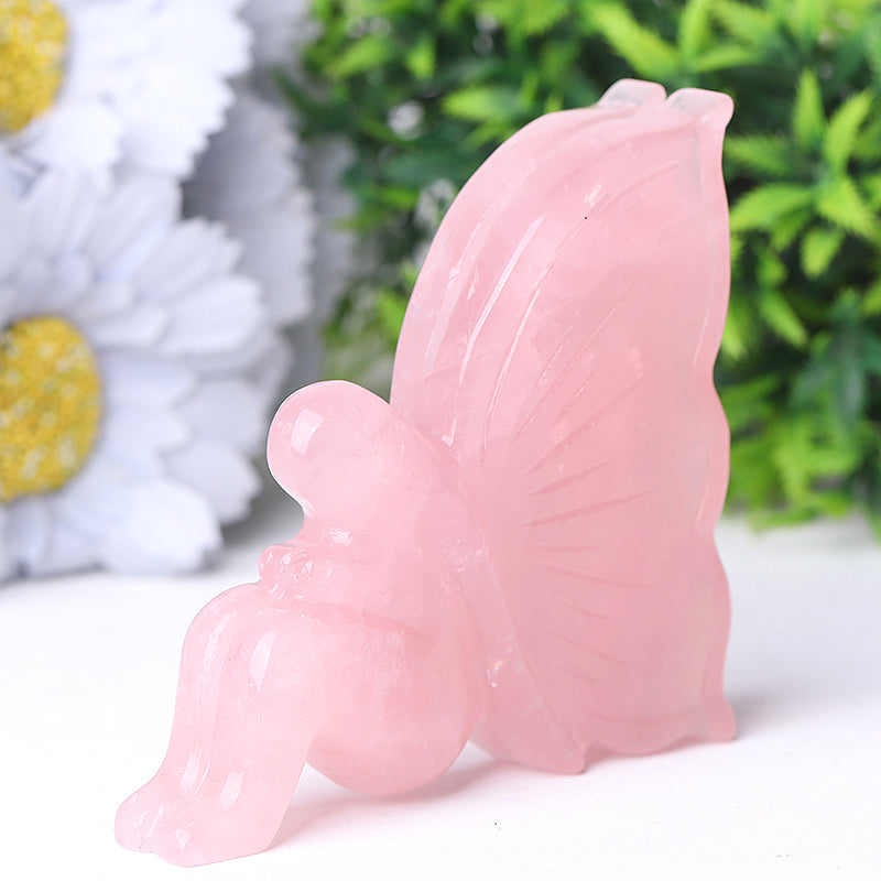3.5 Inch Rose Quartz Fairy Crystal Figurine Carving