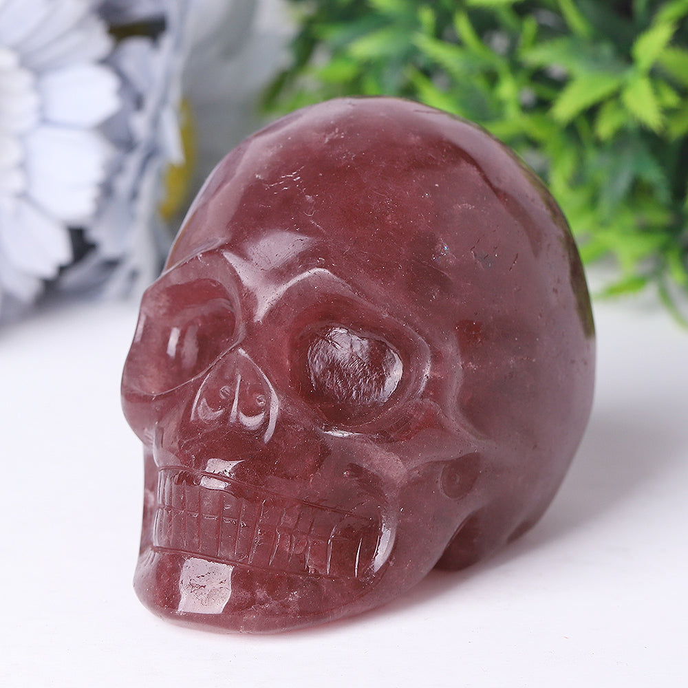 3.5 inch Strawberry Quartz Crystal Skull Carving for Healing