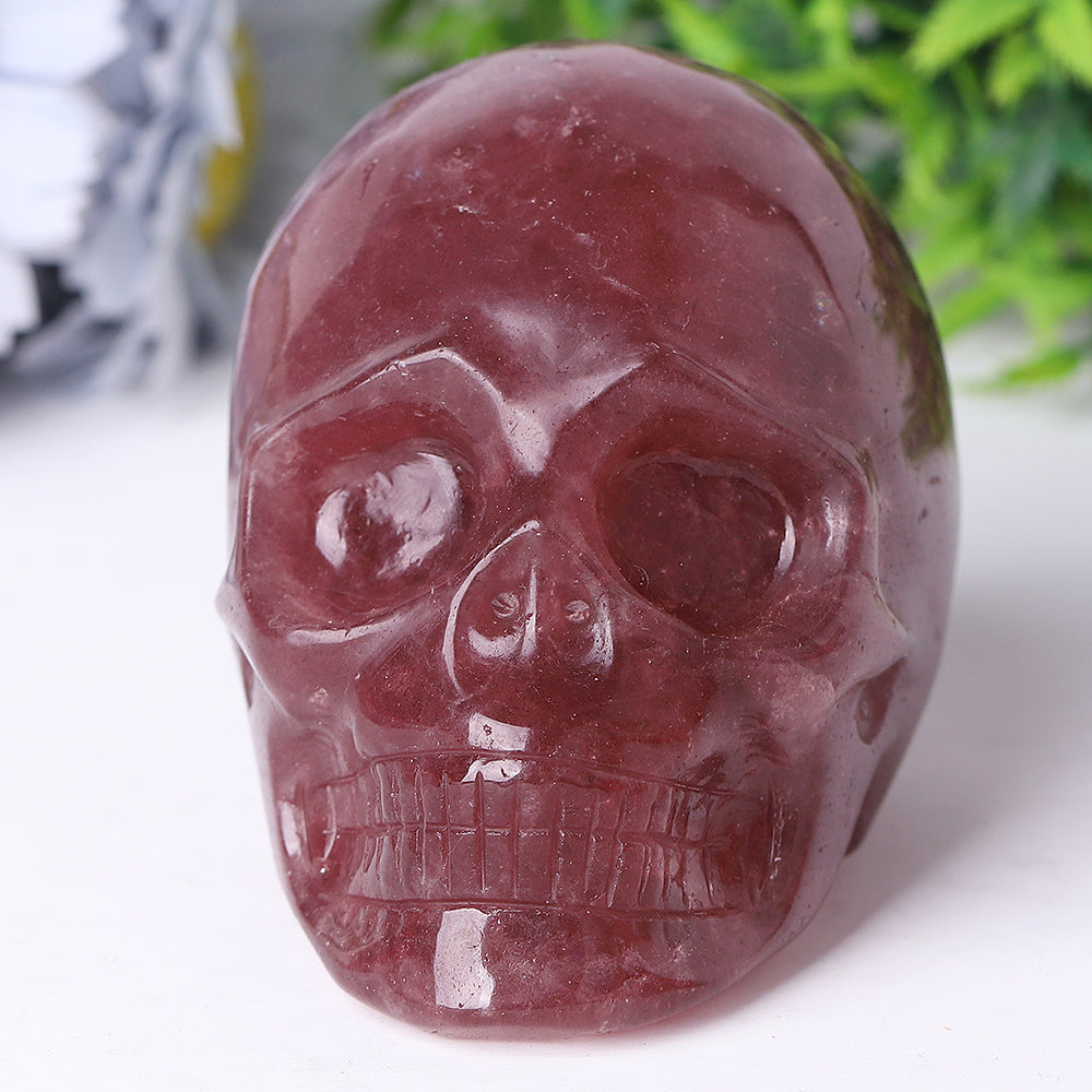 3.5 inch Strawberry Quartz Crystal Skull Carving for Healing