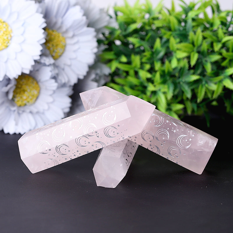 3.6-inch Rose Quartz Crystal Point with Moon Print