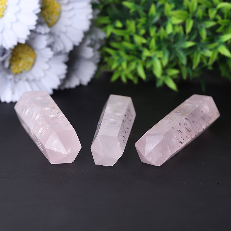 3.6-inch Rose Quartz Crystal Point with Moon Print