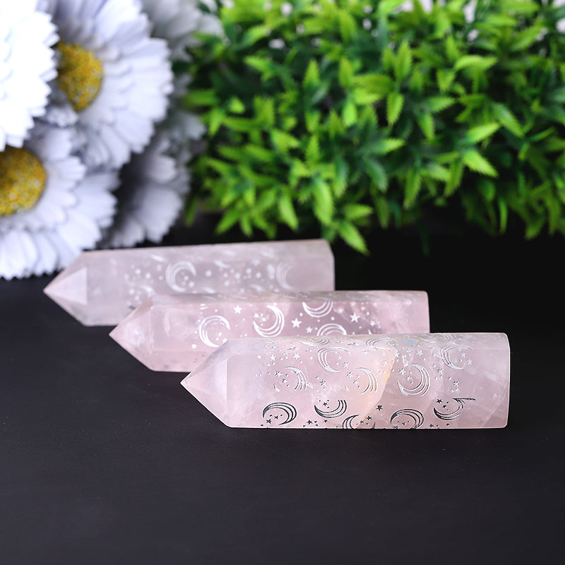 3.6-inch Rose Quartz Crystal Point with Moon Print