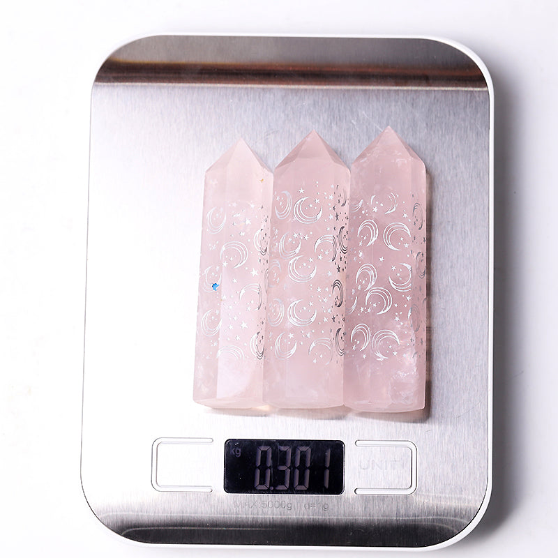 3.6-inch Rose Quartz Crystal Point with Moon Print