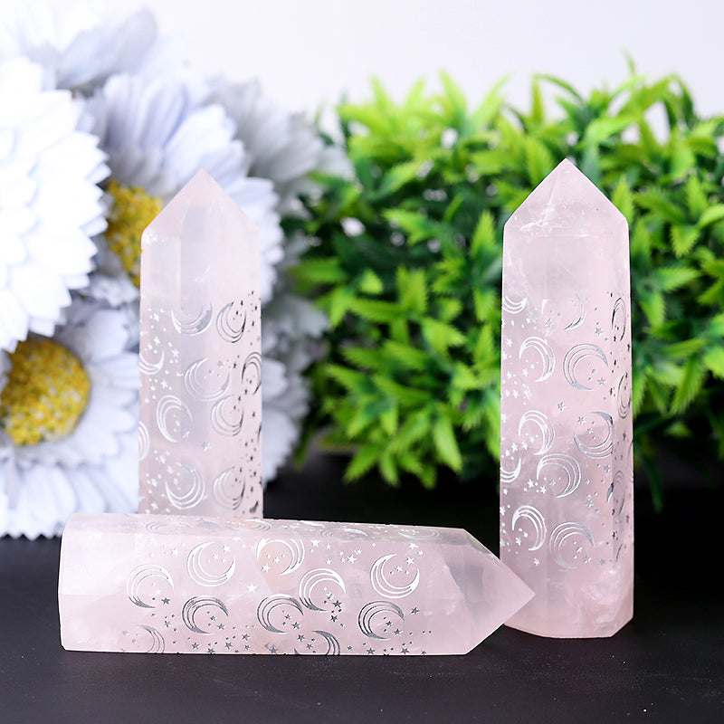 3.6-inch Rose Quartz Crystal Point with Moon Print
