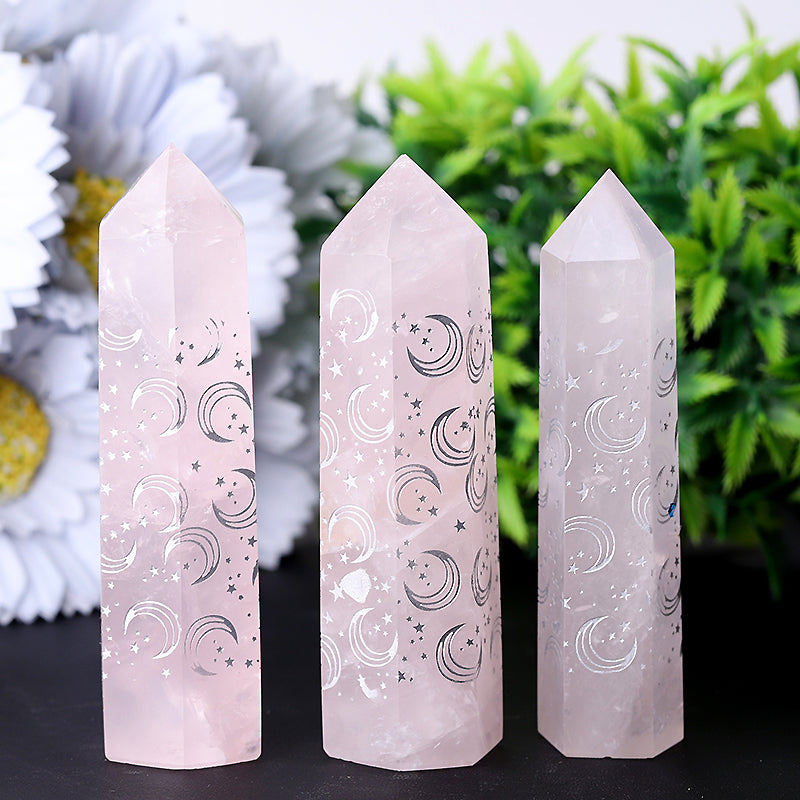3.6-inch Rose Quartz Crystal Point with Moon Print