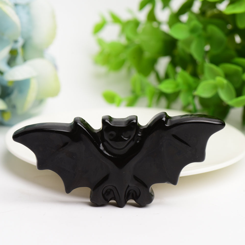 3.7-Inch Black Obsidian Bat Carving for Spiritual Healing