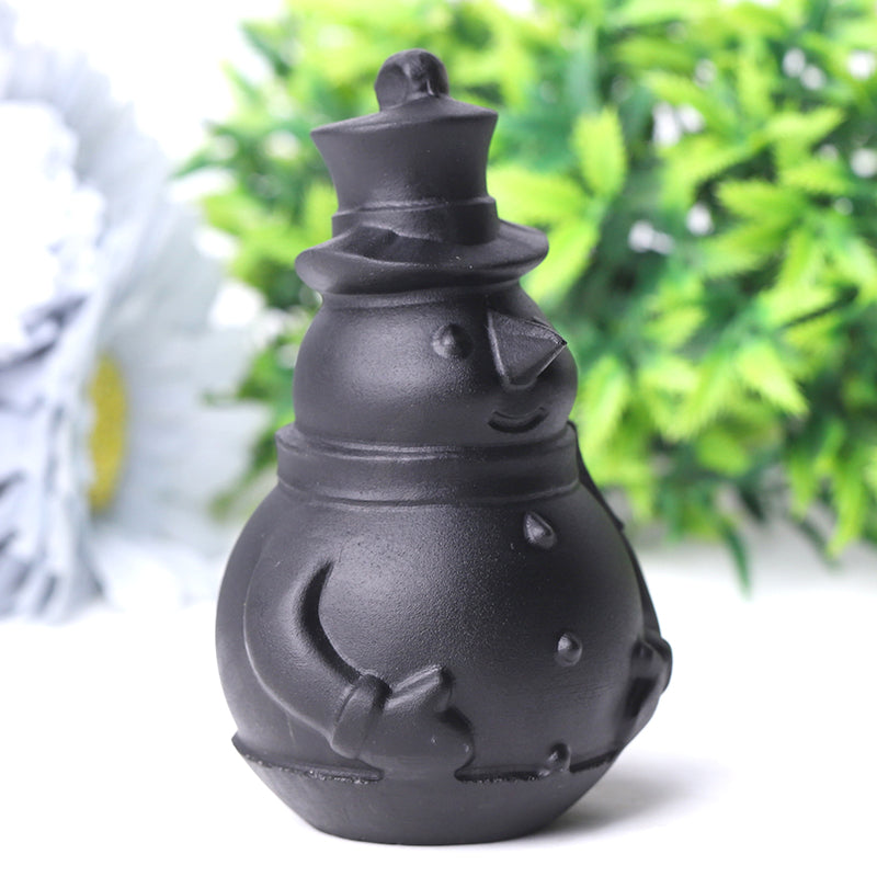 3,7 Zoll schwarzer Obsidian Schneemann Kristallschnitzerei