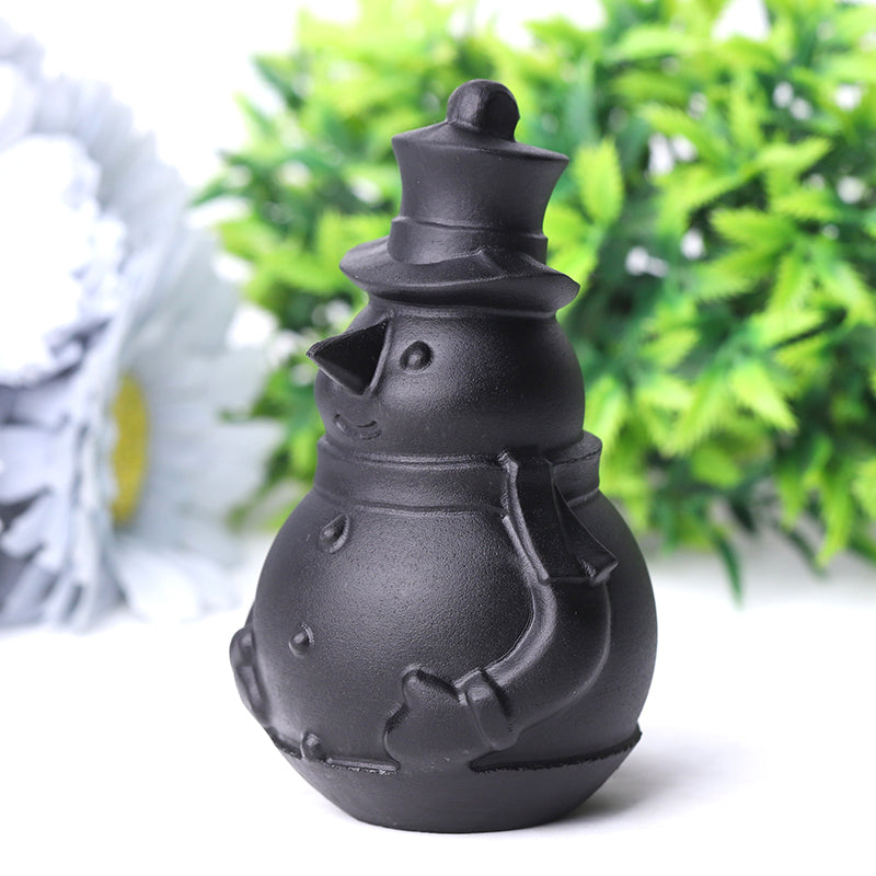 3,7 Zoll schwarzer Obsidian Schneemann Kristallschnitzerei