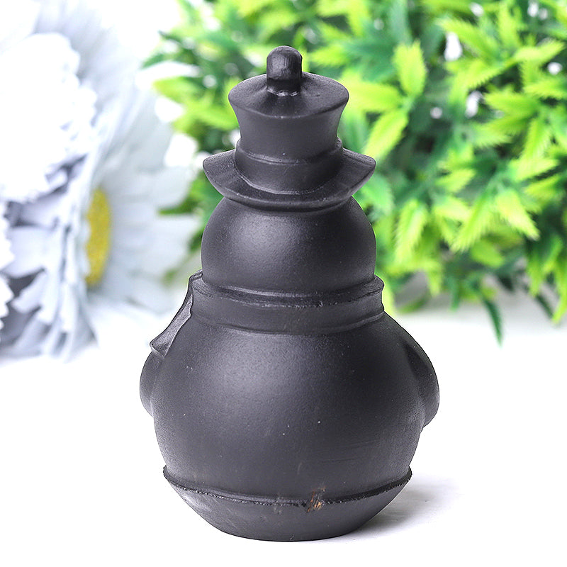 3,7 Zoll schwarzer Obsidian Schneemann Kristallschnitzerei