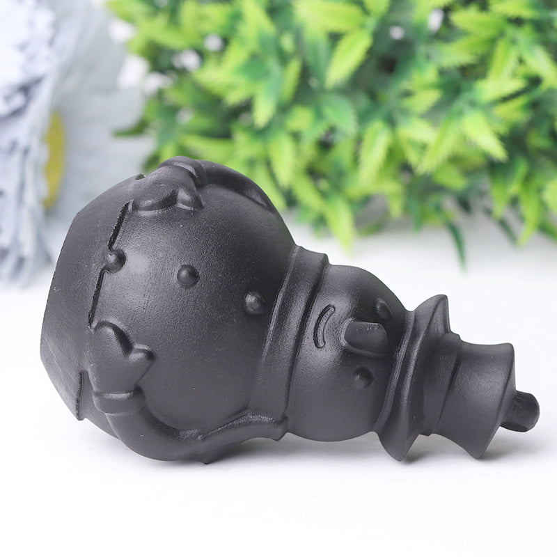 3,7 Zoll schwarzer Obsidian Schneemann Kristallschnitzerei