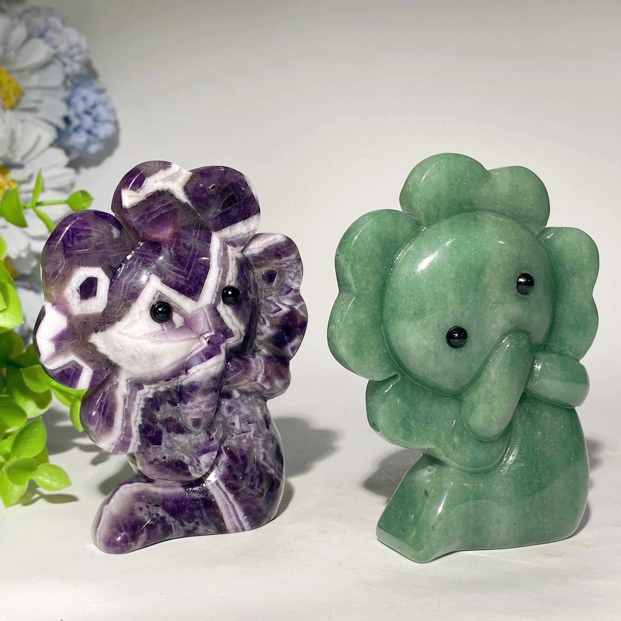 3.7 Inch Green Aventurine & Dream Amethyst Crystal Figurines