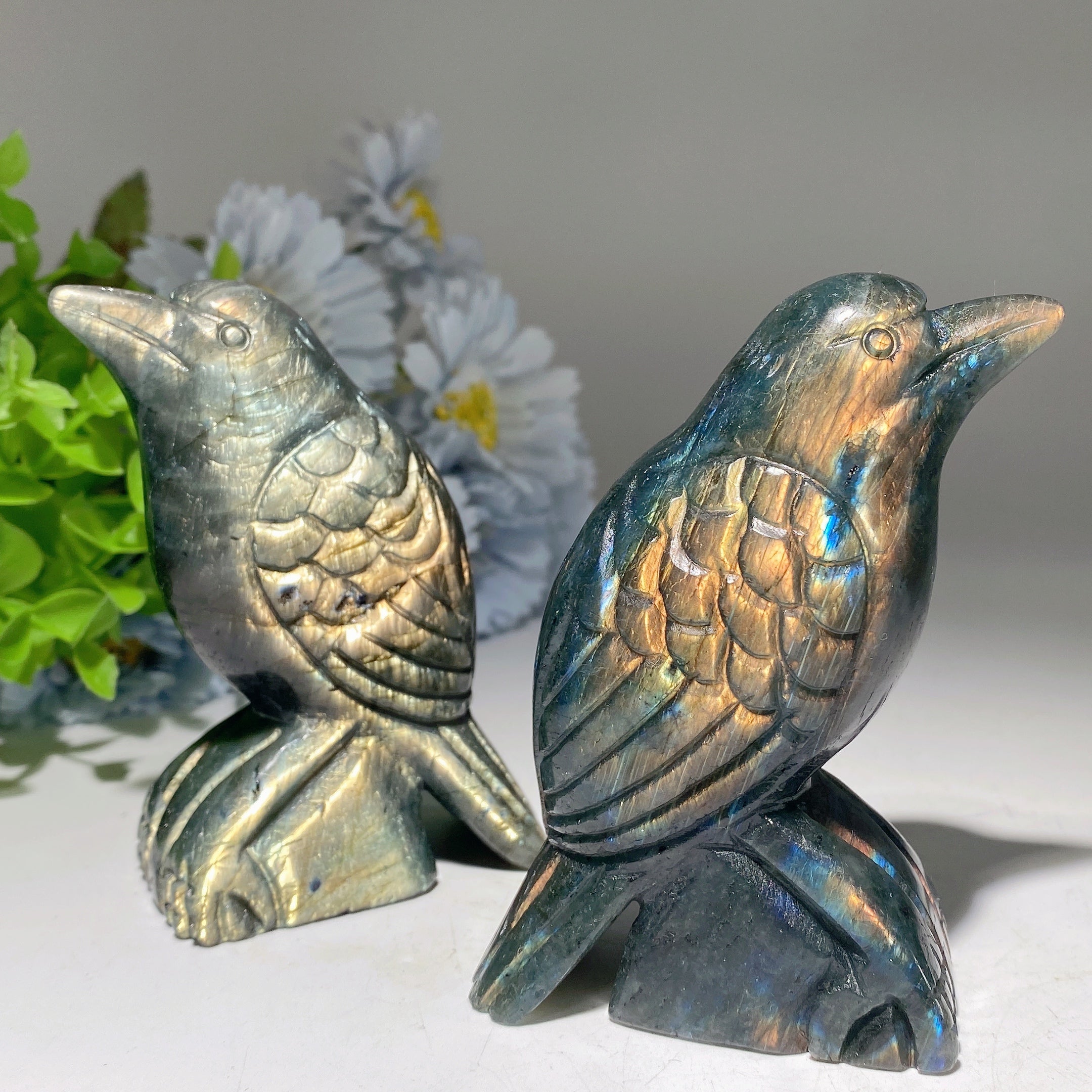 3.7 Inch Labradorite Raven Crystal Animal Carving Figurine