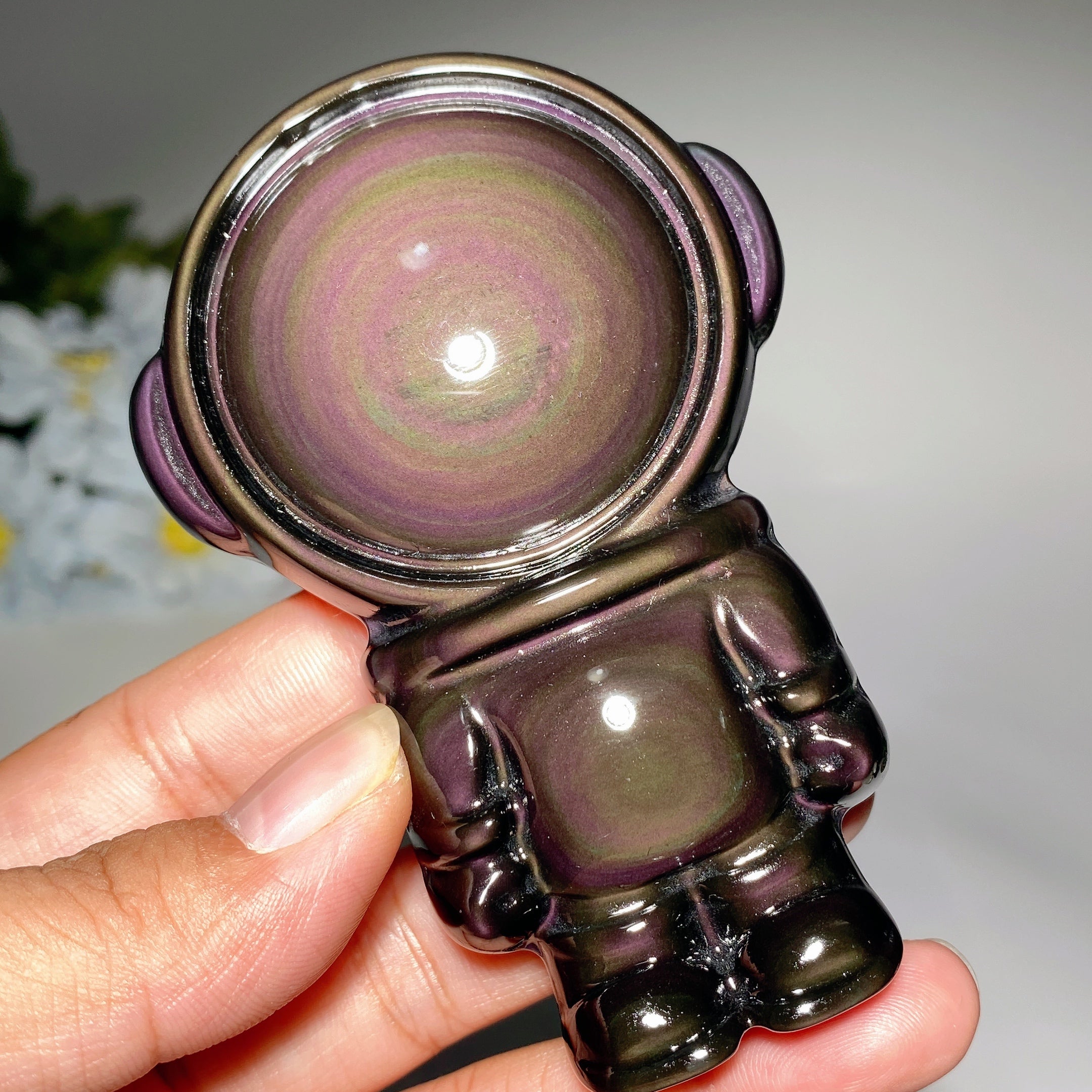 3,7" Regenbogen-Obsidian-Raumfahrer-Kristallfigur zur Heilung