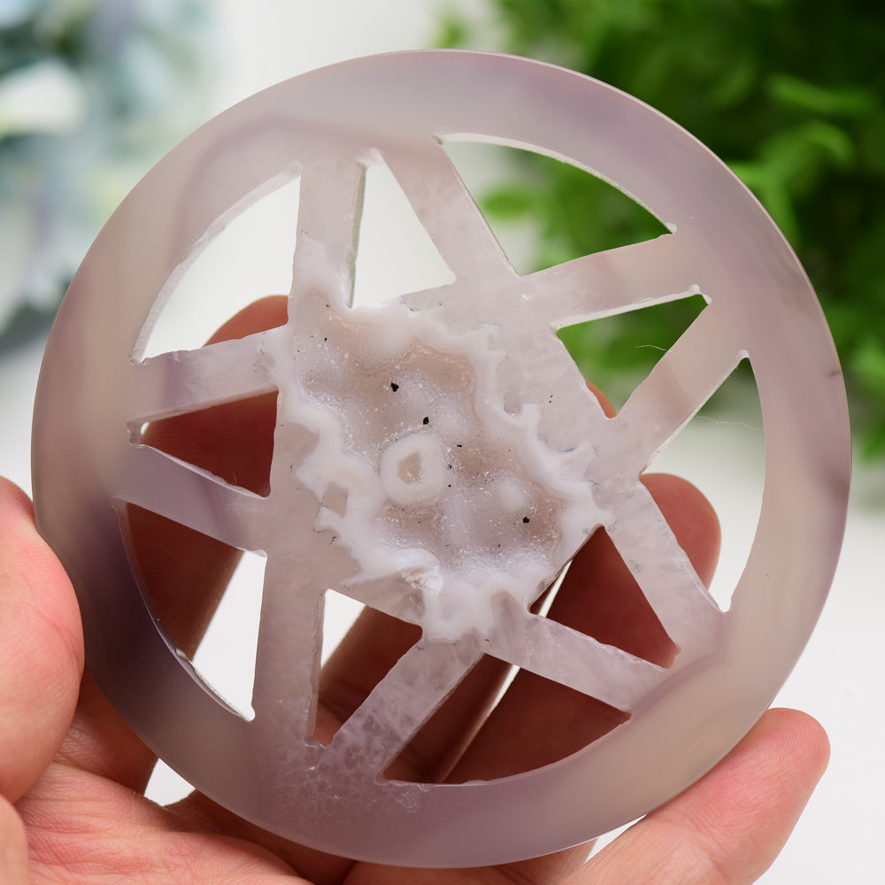 3.8 inch Druzy Agate Pentagram Star Crystal Carving