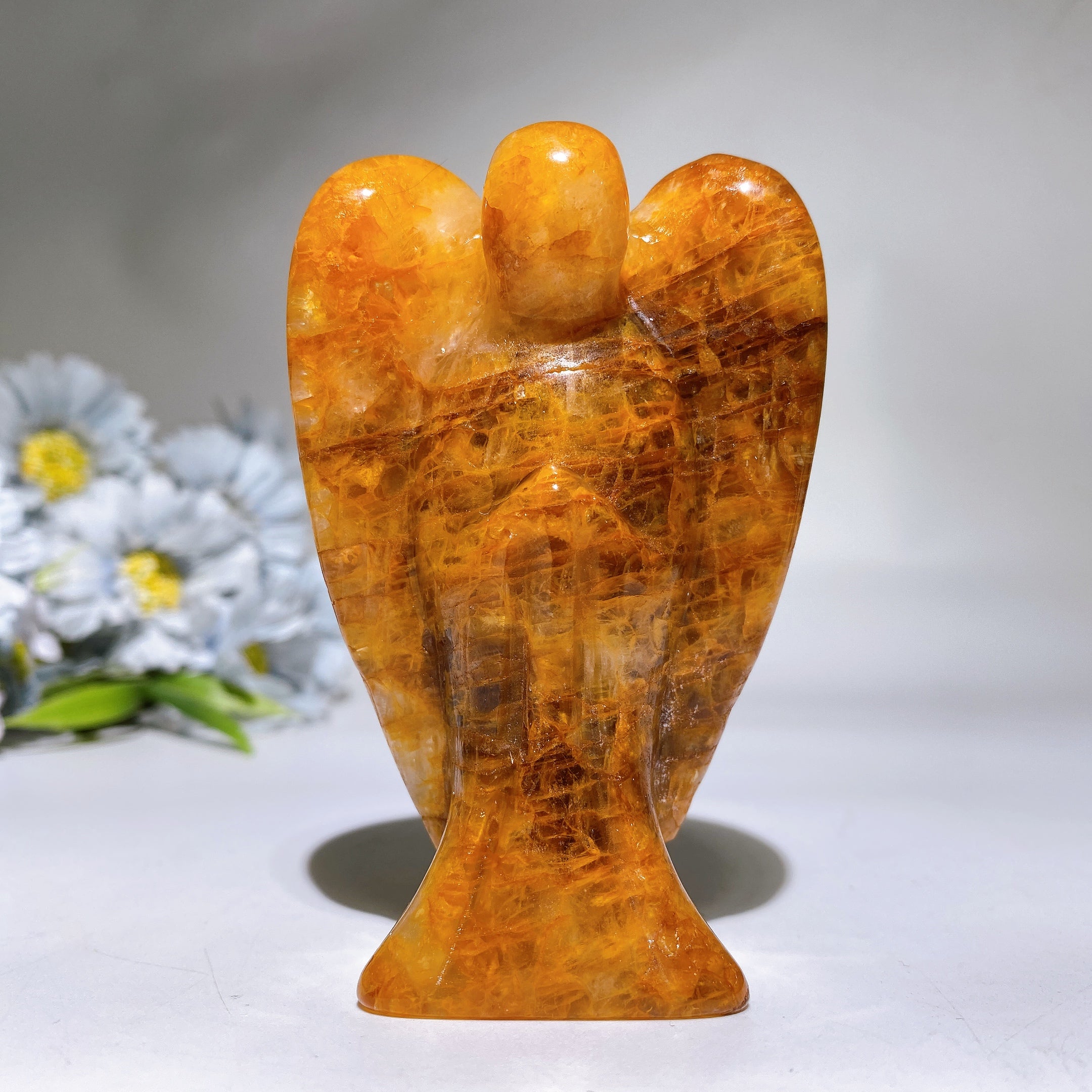 3.8 Inch Golden Healer Crystal Angel Carving for Healing