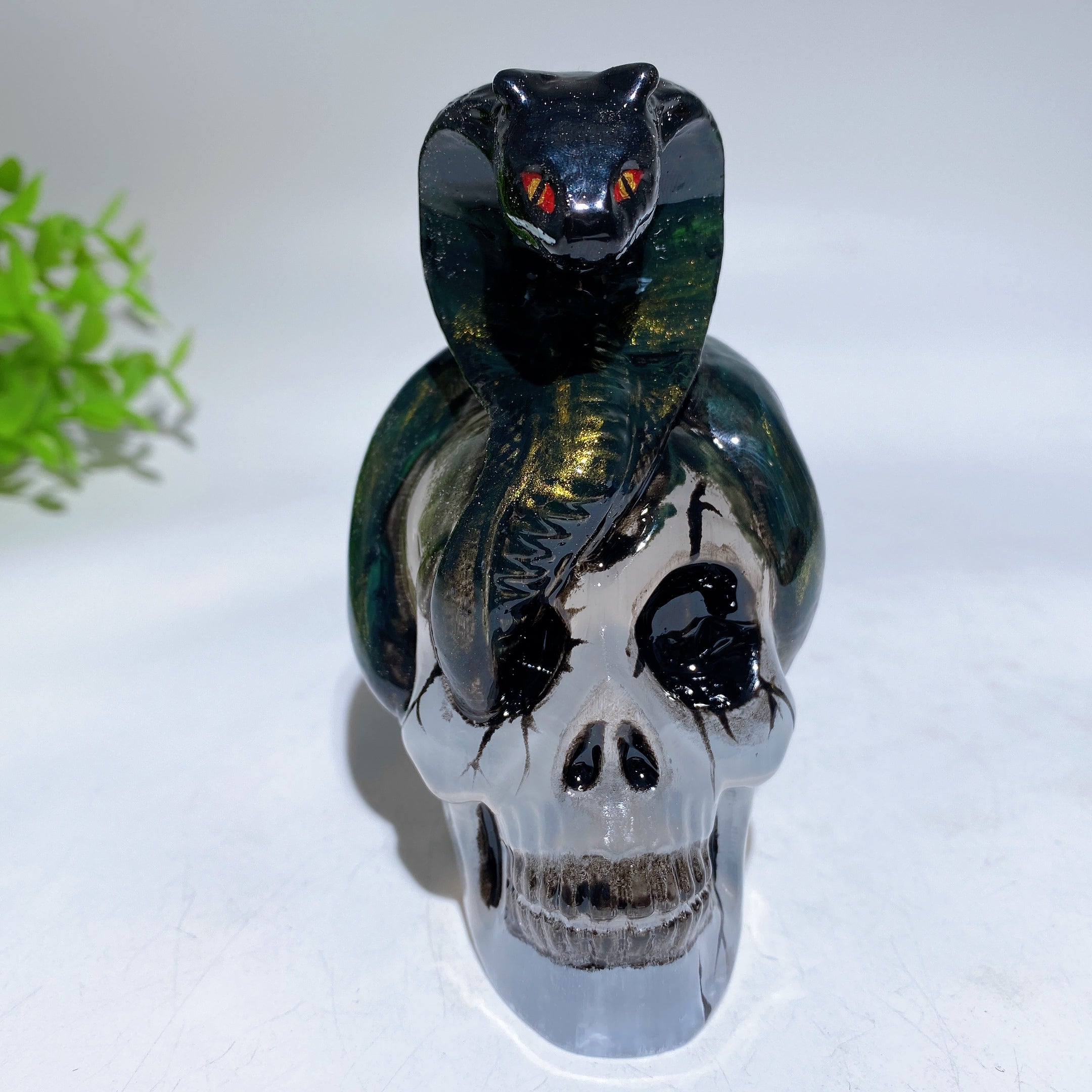 3.8 Inch Selenite Skull with Hand Painted Snake | Crystal Healing