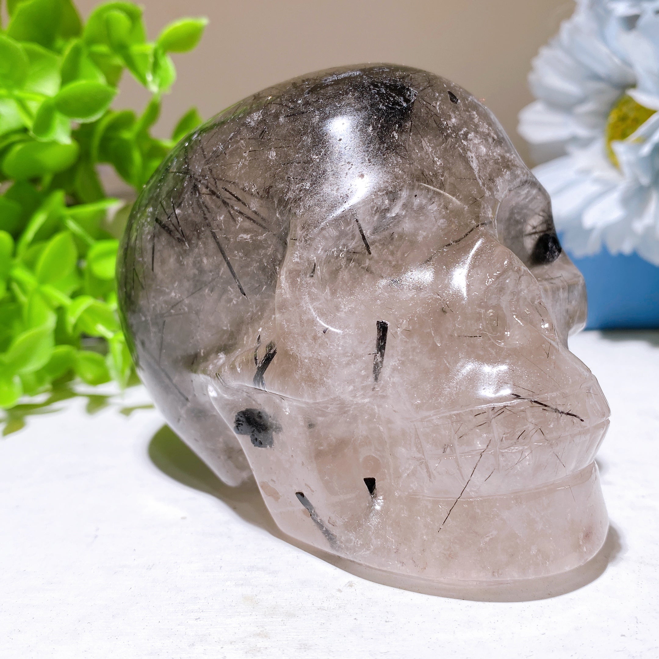 3.9 inch Black Tourmaline Quartz Crystal Skull for Healing