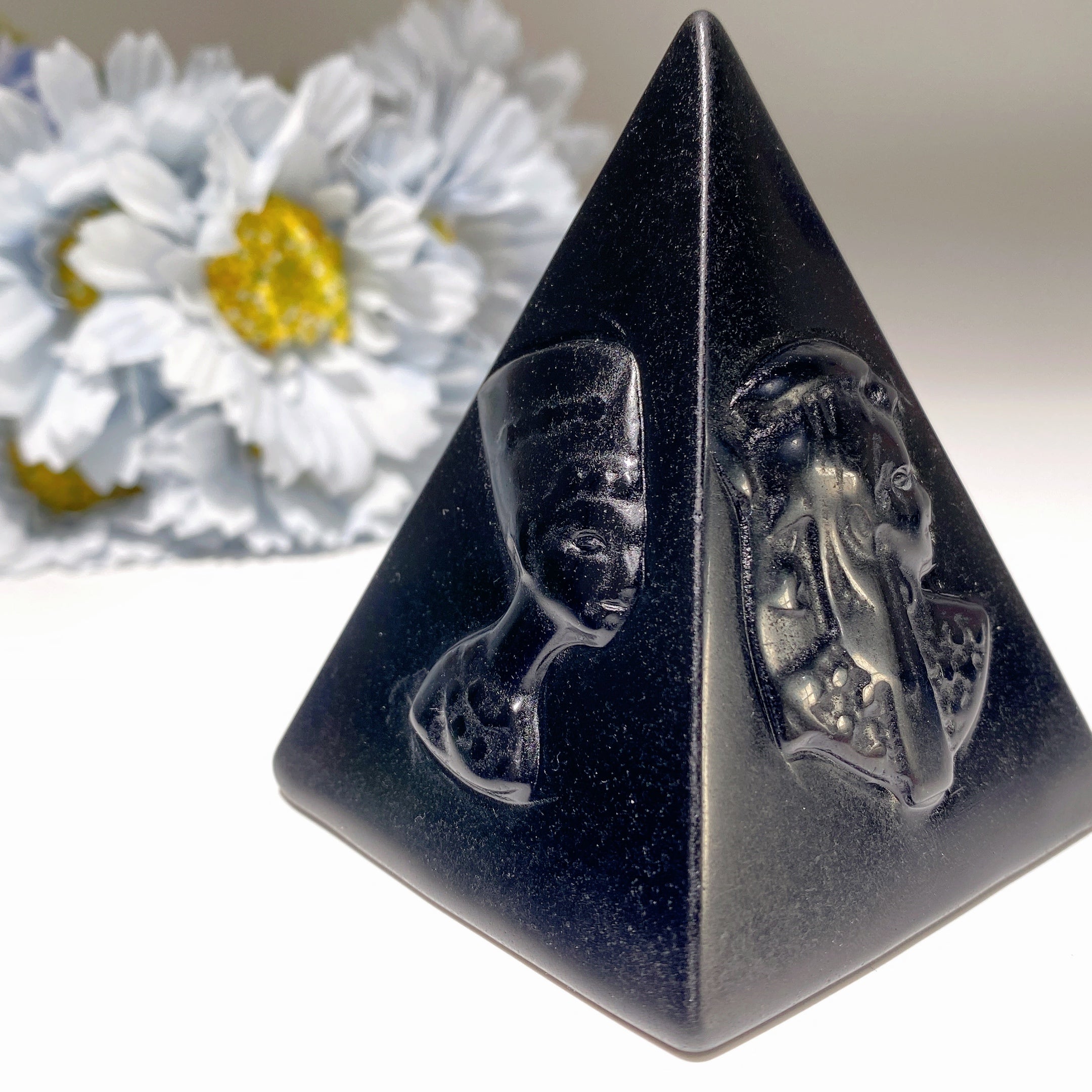 3 Inch Black Obsidian Pyramid with Egyptian Carvings