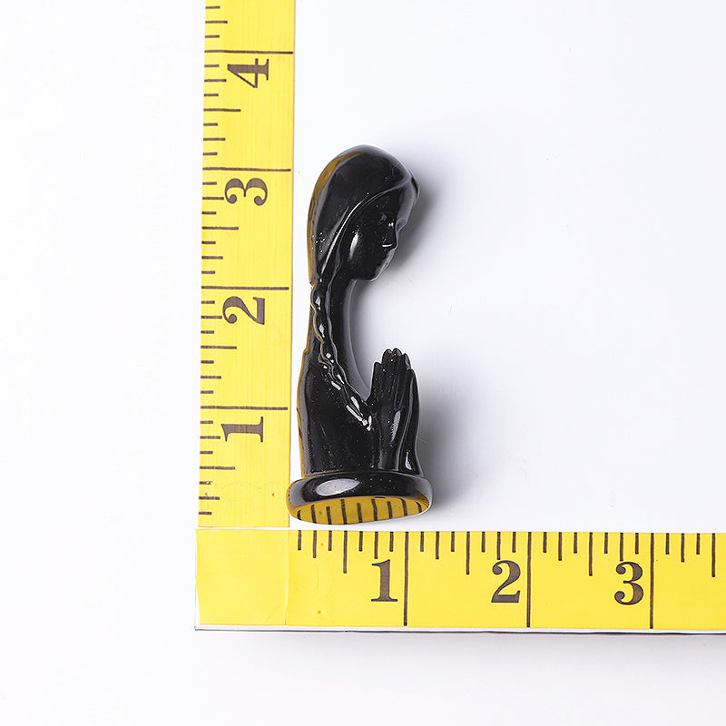 3 Zoll große Gebetskristallfigur aus schwarzem Obsidian
