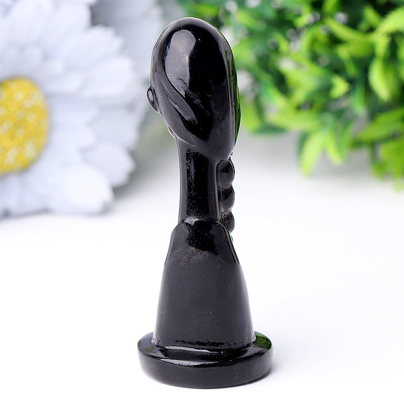 3 Zoll große Gebetskristallfigur aus schwarzem Obsidian