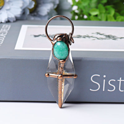 3 Zoll klarer Quarz- und Amazonit-Kristallanhänger