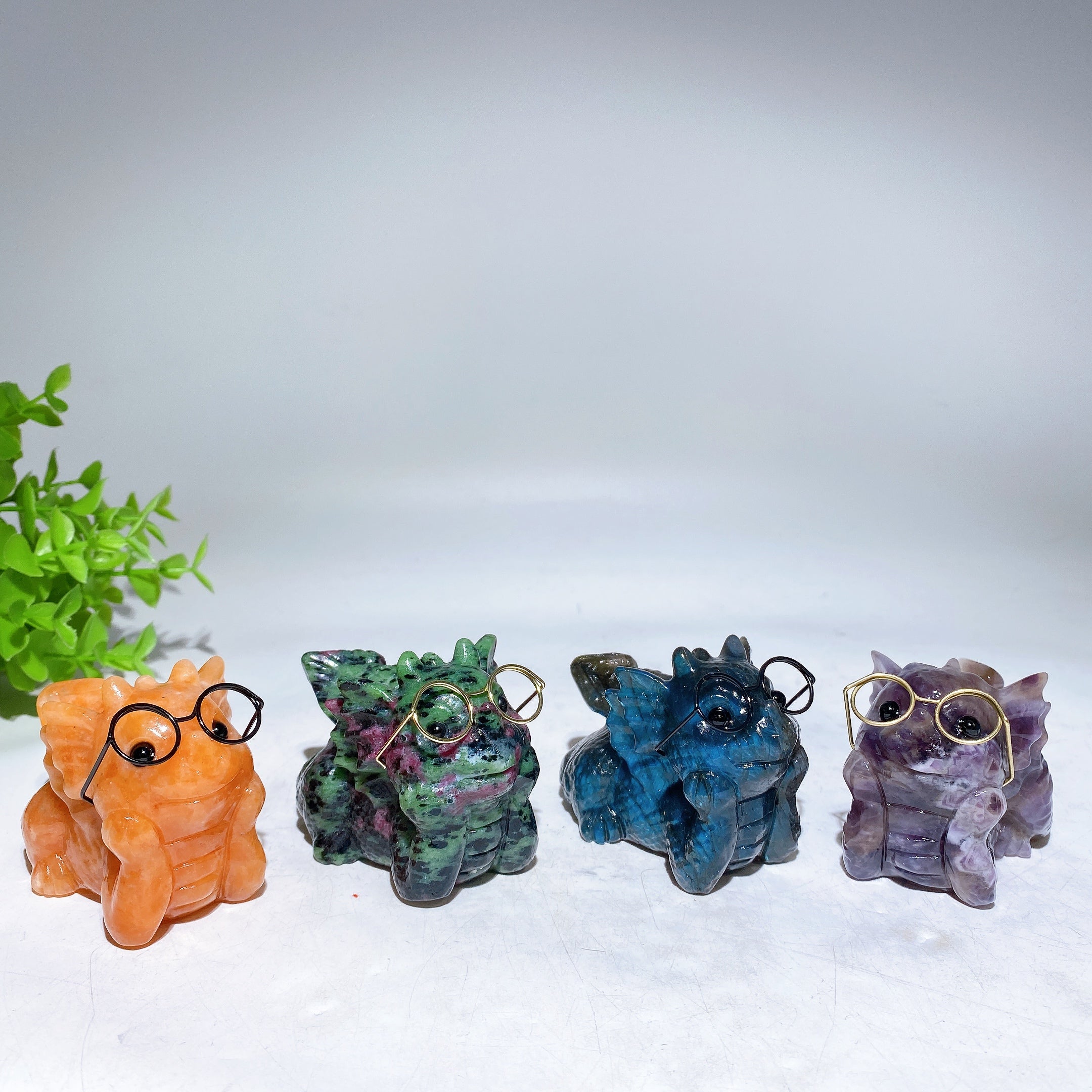 3 inch Crystal Baby Dragon Figurine Carving in Mixed Gemstones