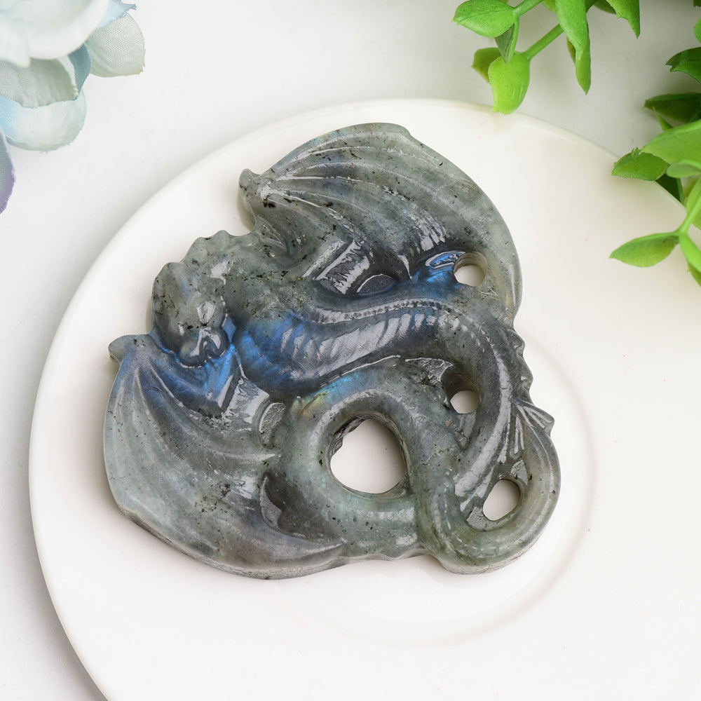 3 inch Labradorite Crystal Dragon Carving Figurine for Healing