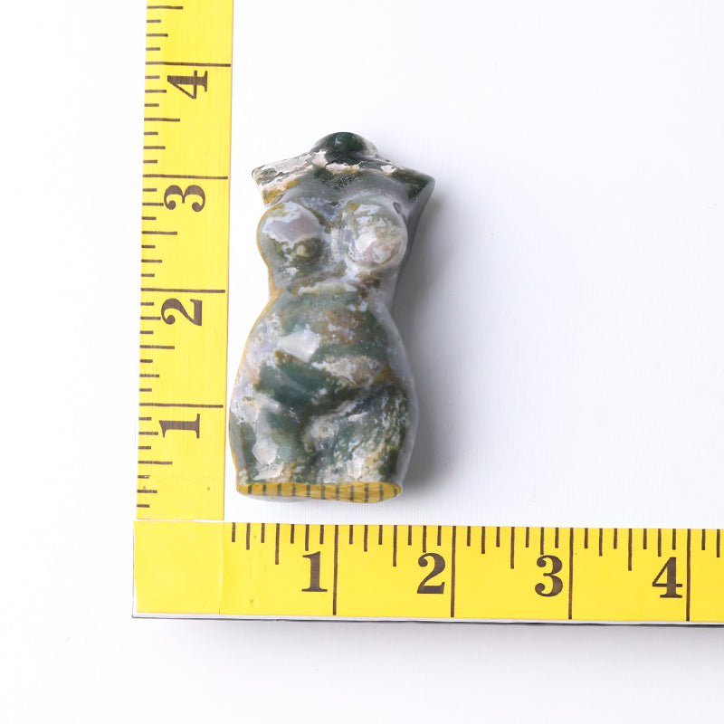 3-Zoll-Moosachat-Kristallfigur, geschnitzt zur Heilung
