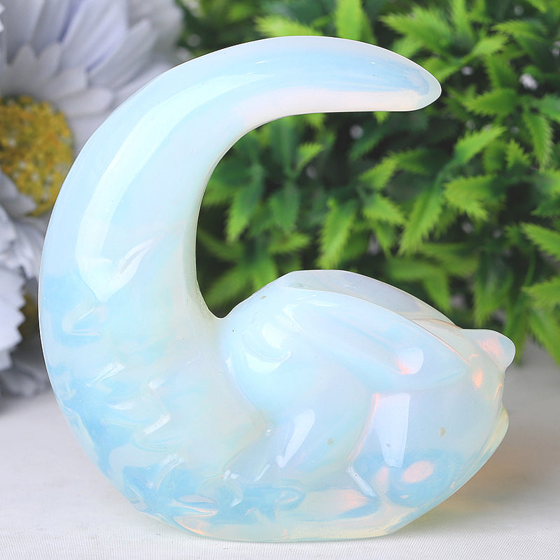 3-Inch Opalite Moon Rabbit Crystal Carving Figurine