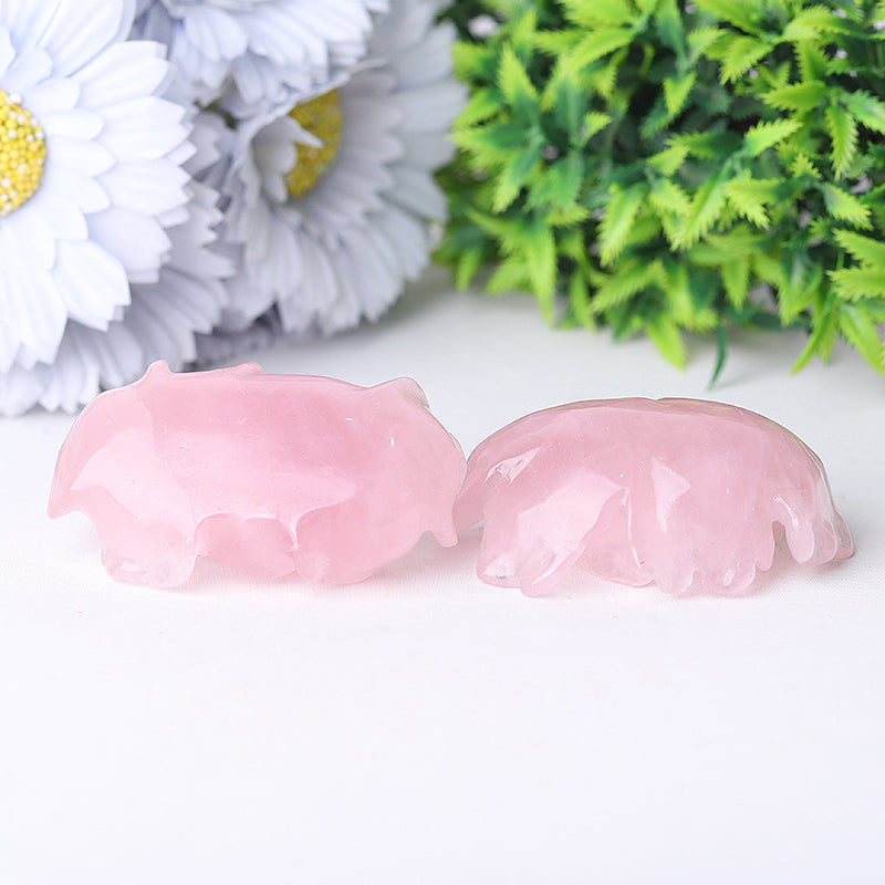 3-Inch Rose Quartz Peony Crystal Figurine Carving