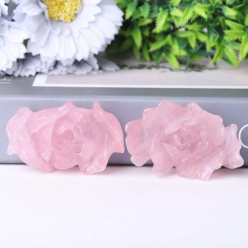 3-Inch Rose Quartz Peony Crystal Figurine Carving