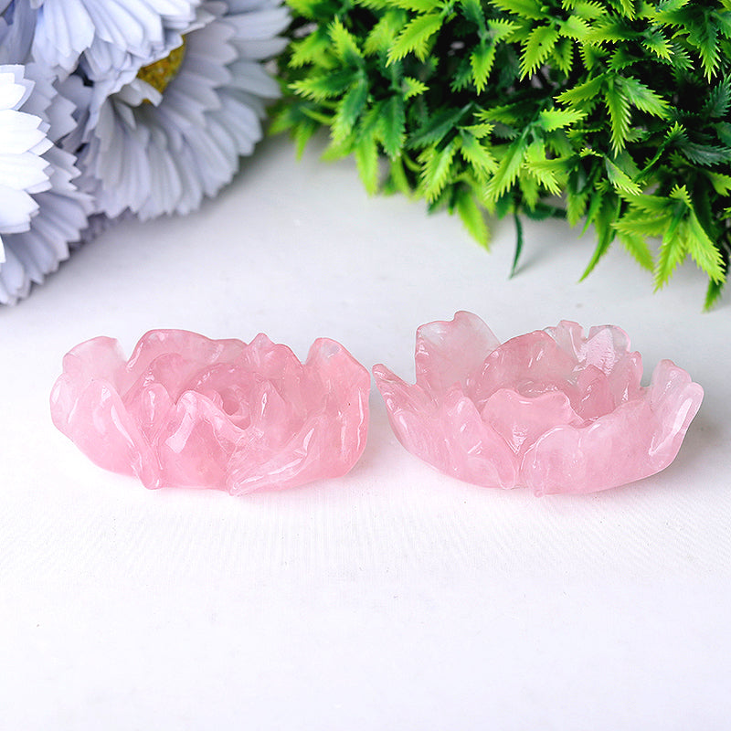 3-Inch Rose Quartz Peony Crystal Figurine Carving