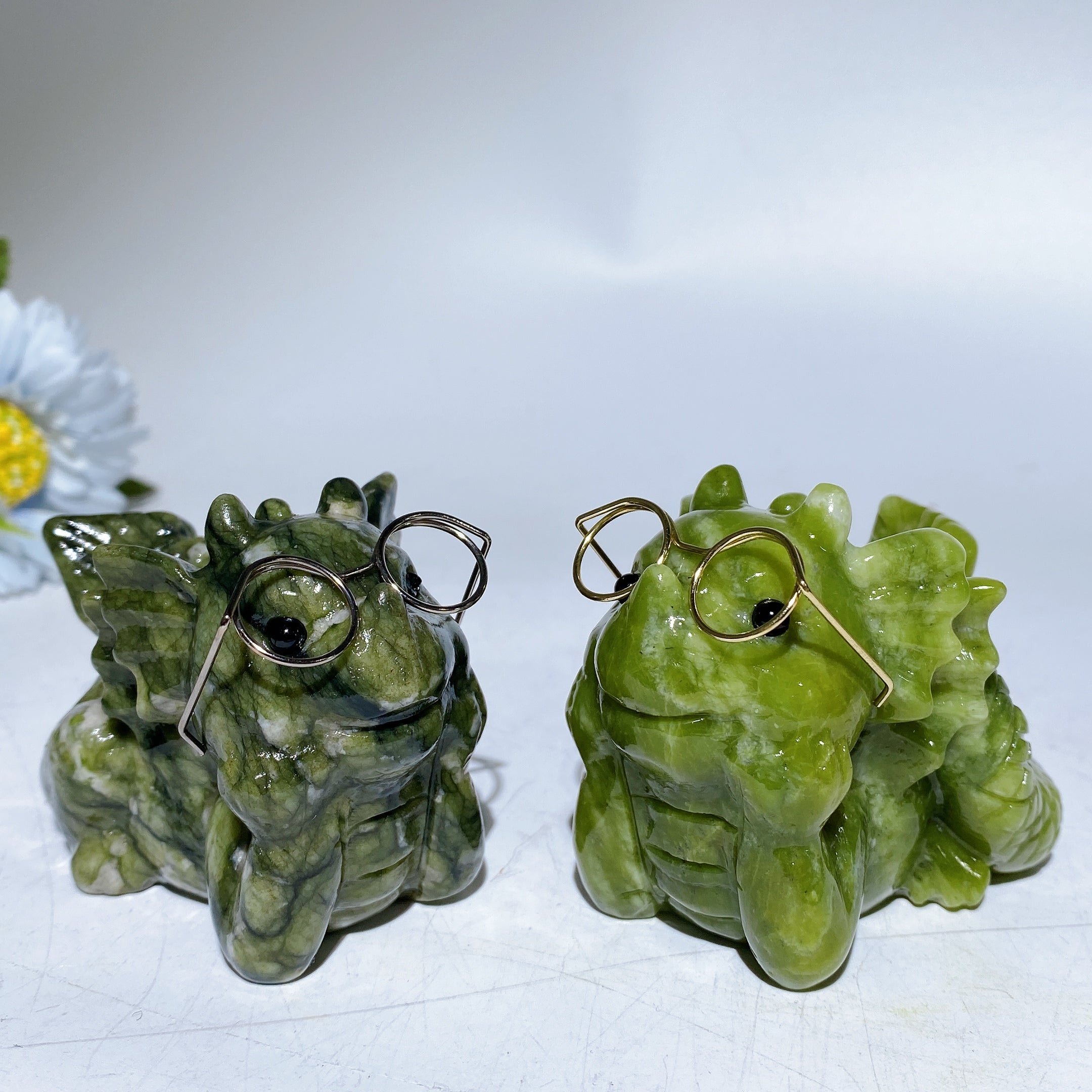 3 Inch Serpentine Crystal Dragon Carving with Eyeglass