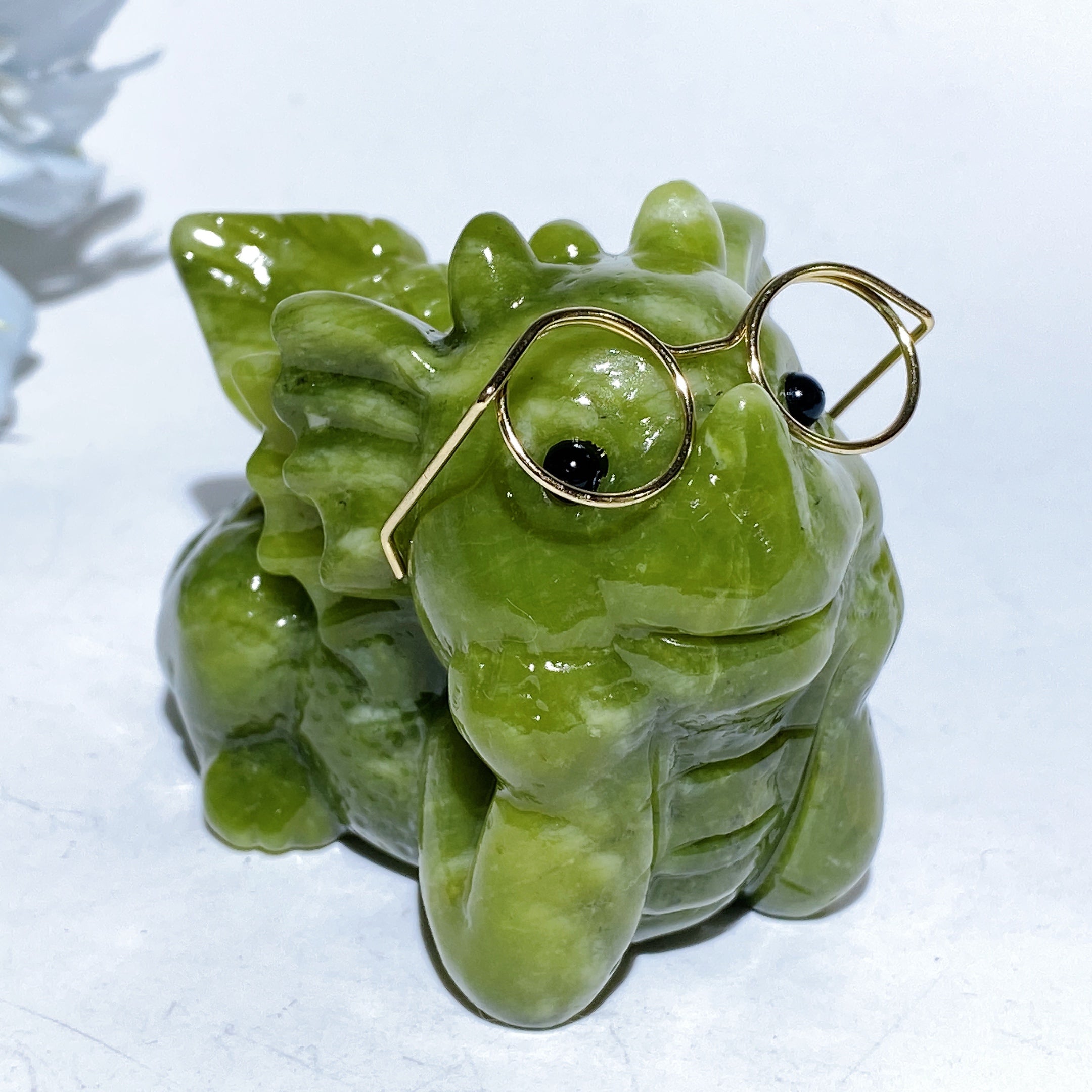 3 Inch Serpentine Crystal Dragon Carving with Eyeglass