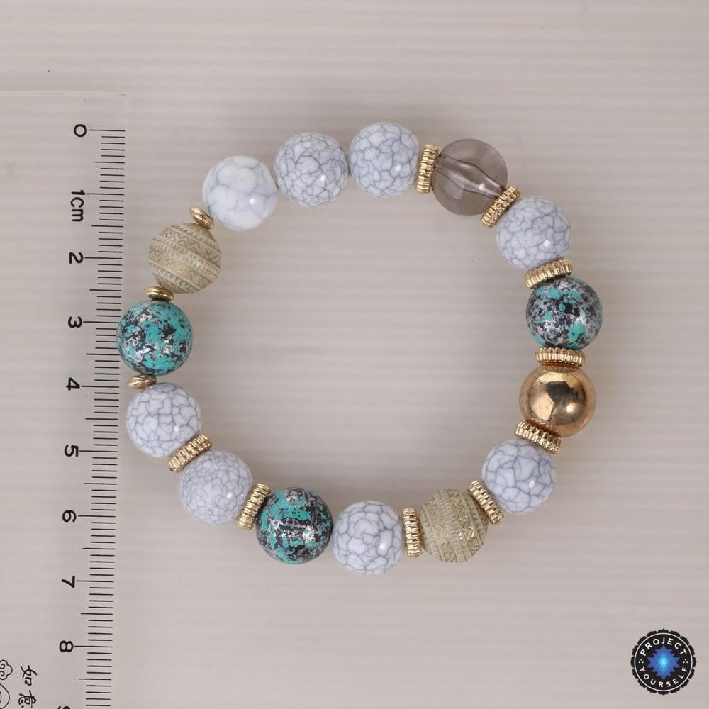 3-teiliges Boho-Armbandset mit Elefanten-Charm aus Stein und Holzperlen