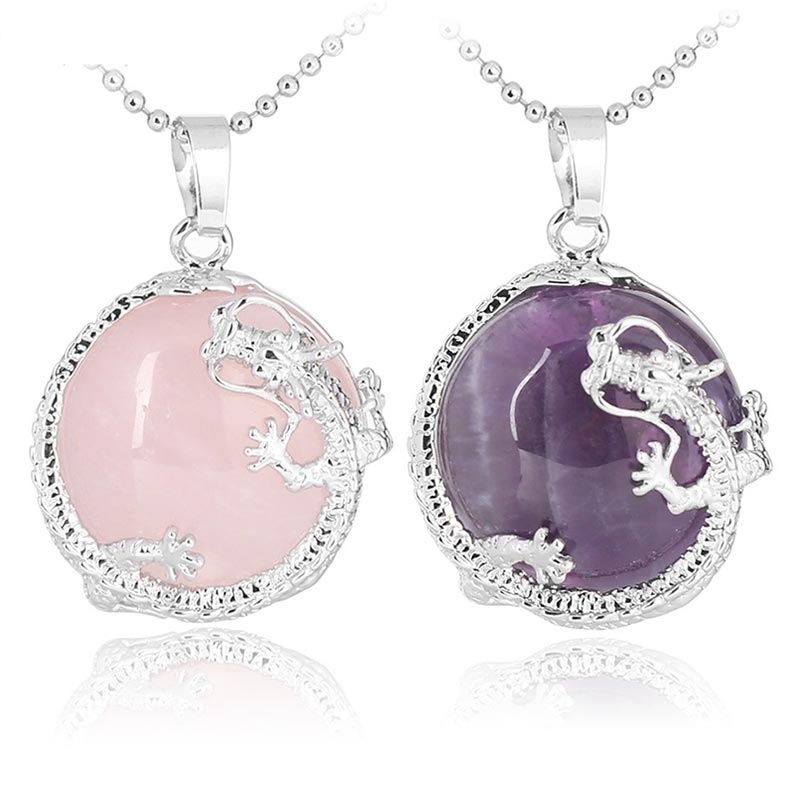 Natural Quartz Crystal Dragon Necklace Healing Energy Pendant