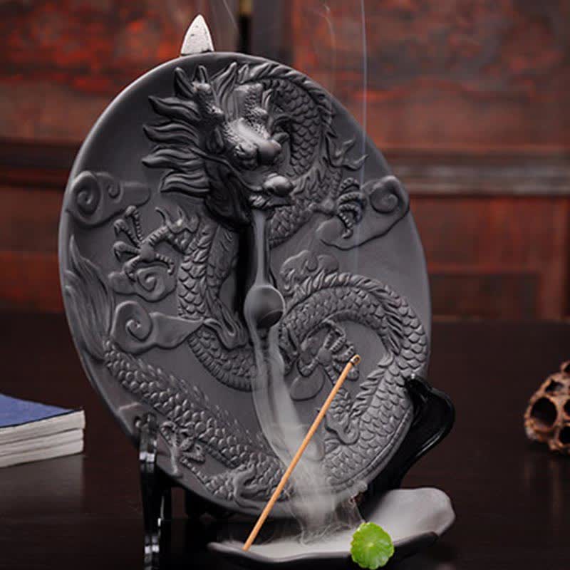 Dragon Ceramic Backflow Smoke Fountain Incense Burner for Meditation
