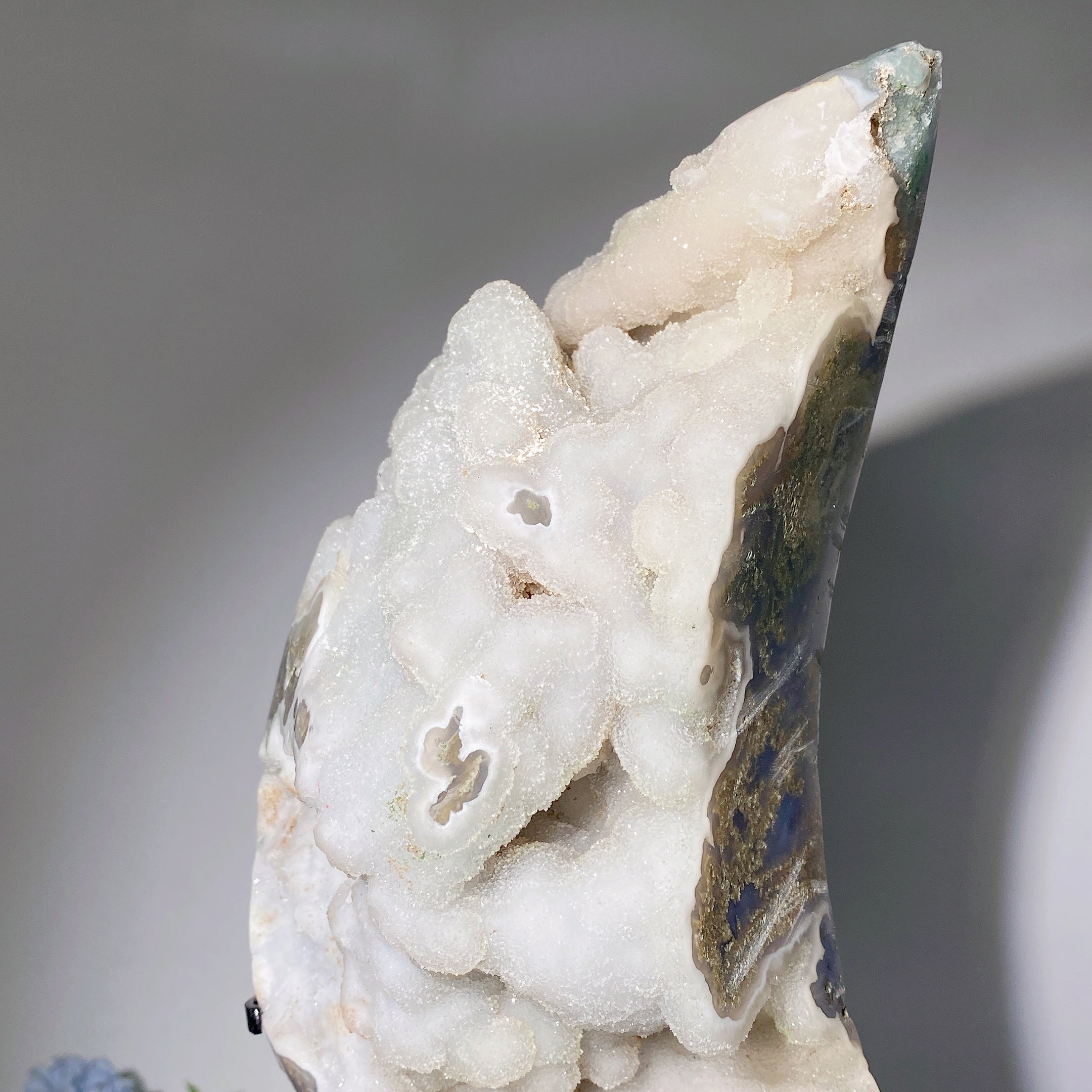 30 cm Druzy Moss Achat Mond Schnitzerei Kristallform für Heilung