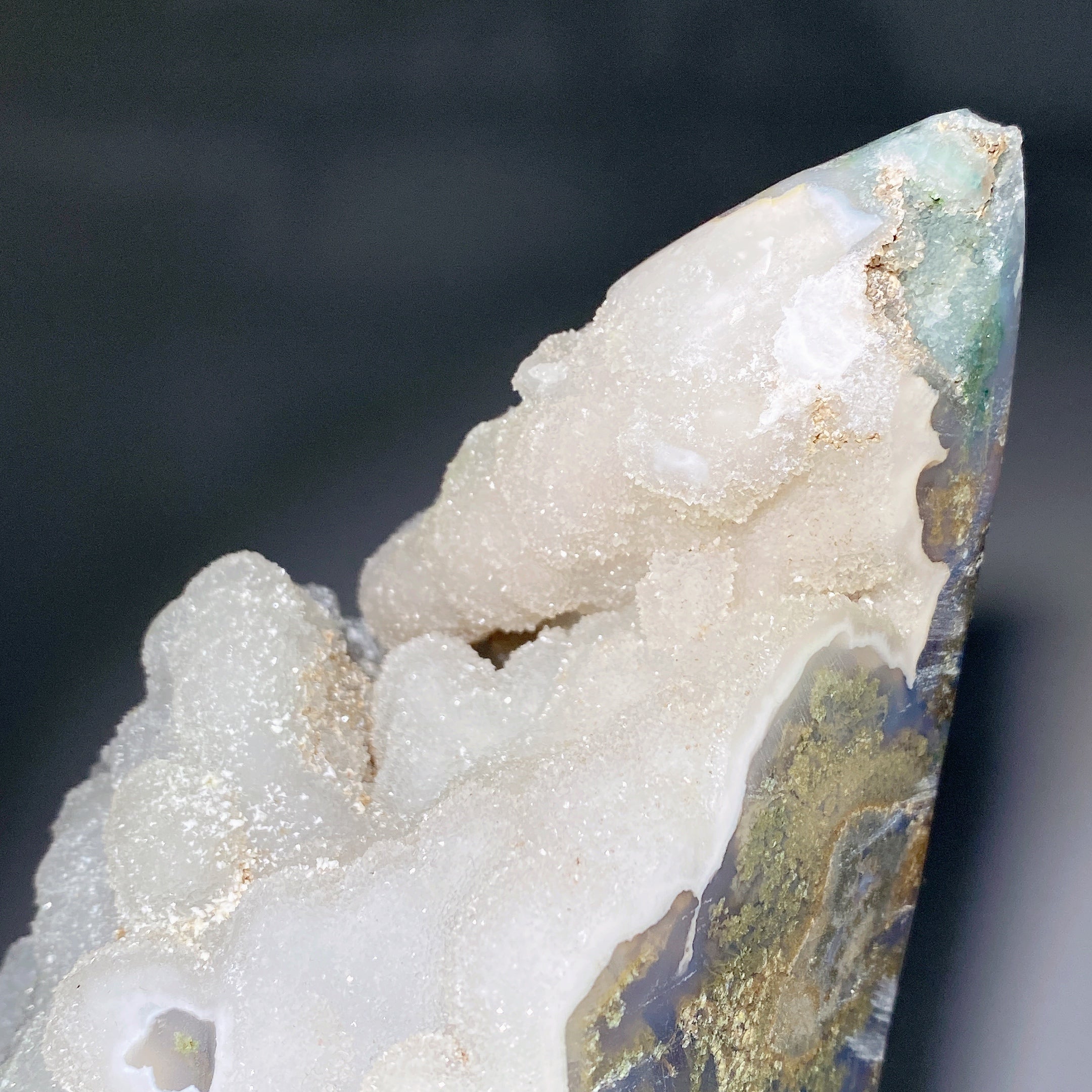 30 cm Druzy Moss Achat Mond Schnitzerei Kristallform für Heilung