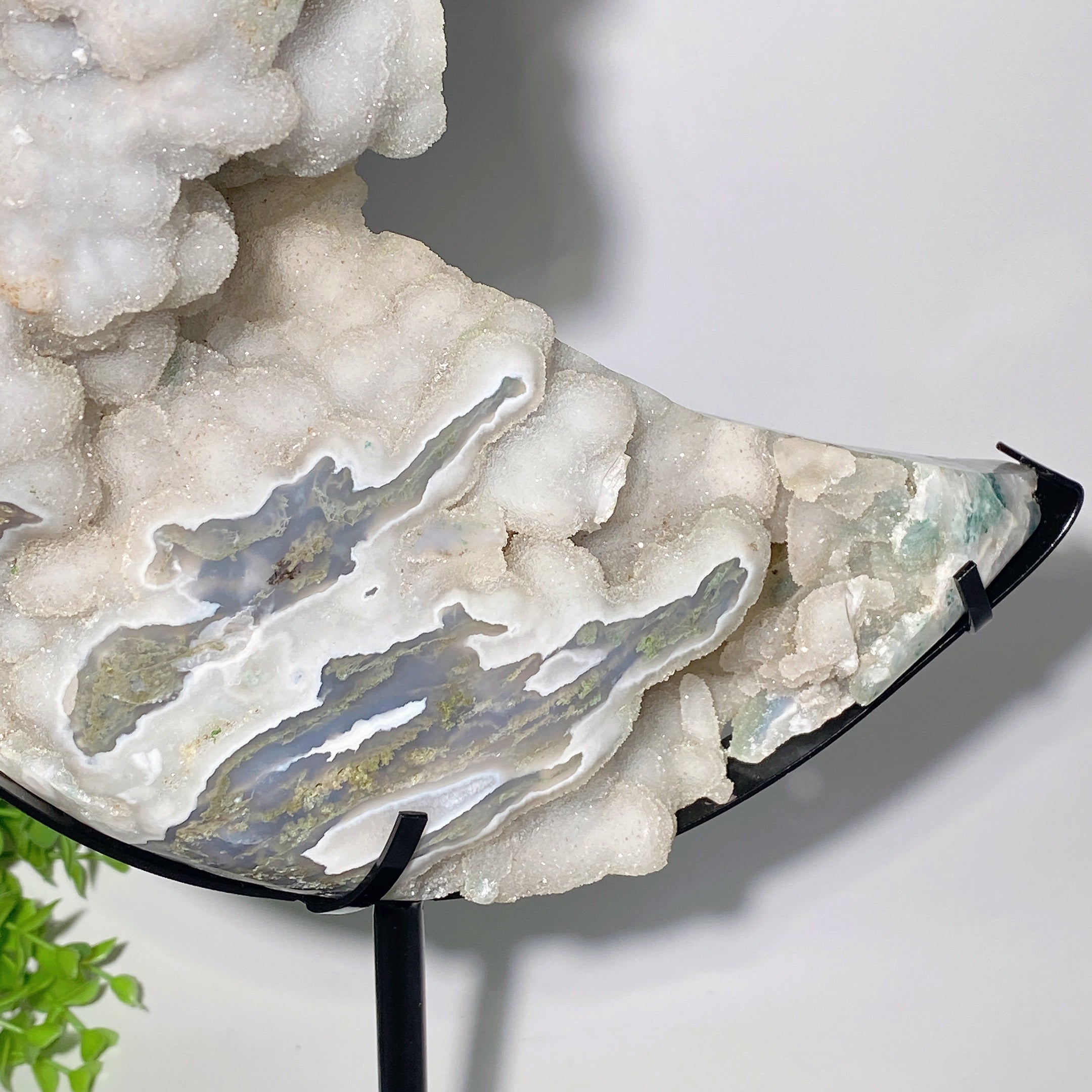 30 cm Druzy Moss Achat Mond Schnitzerei Kristallform für Heilung