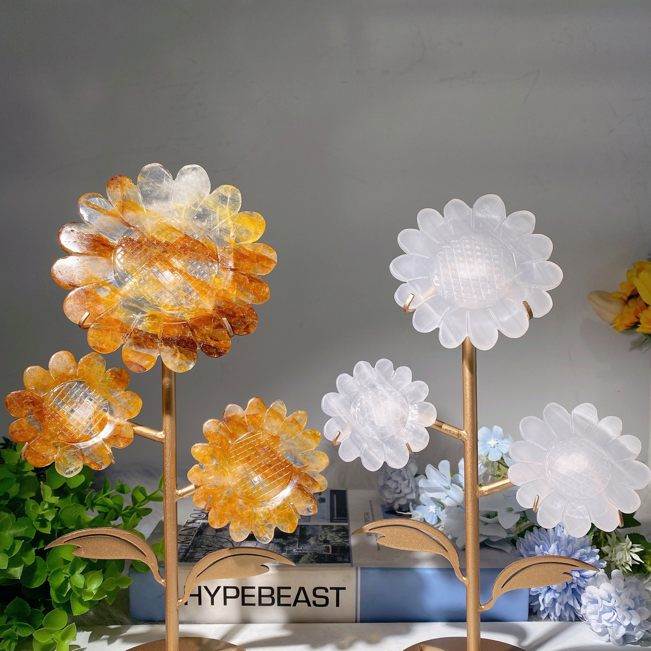 30cm Mixed Crystal Sunflower Figurine with Stand for Healing